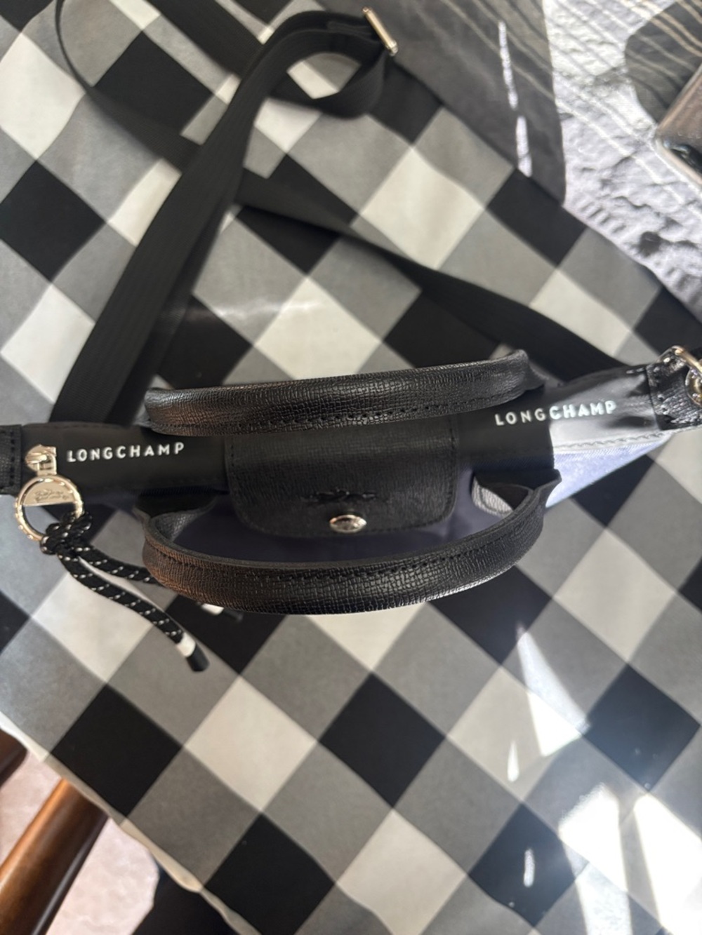 Navy Longchamp Crossbody Tote Bag with Black Trim - Picture 3 of 5